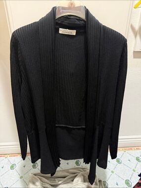 Misook Black Ribbed Open-Front Cardigan.